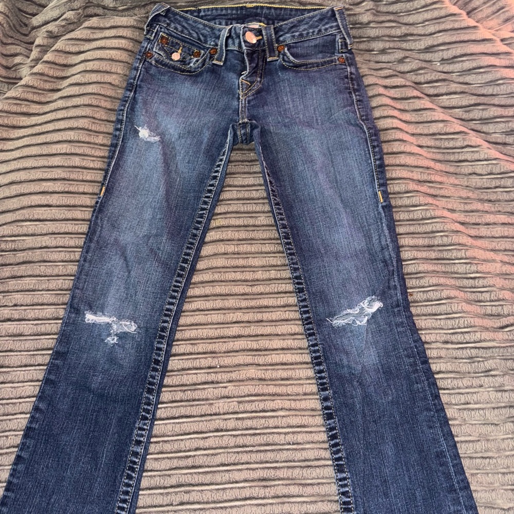 True Religion Blue Bootcut Jeans Sequin Detailed Pockets